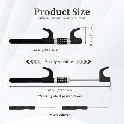 Car Steering Wheel Lock Anti-Theft Car Device Universal Fit Adjustable Length Clamp Double Hook Steering 5 Coded Password Lock