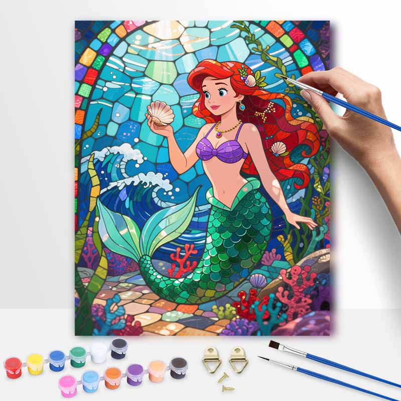 Disney mermaid oil painting hand painting coloring painting handmade diy home decoration gift