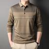 Fall Winter Men Long-Sleeved T-shirt Fashion Casual Polo Collar Striped Polo Shirt Daddy Men's Outfit Bottoming Shirt Top T-shirt Men