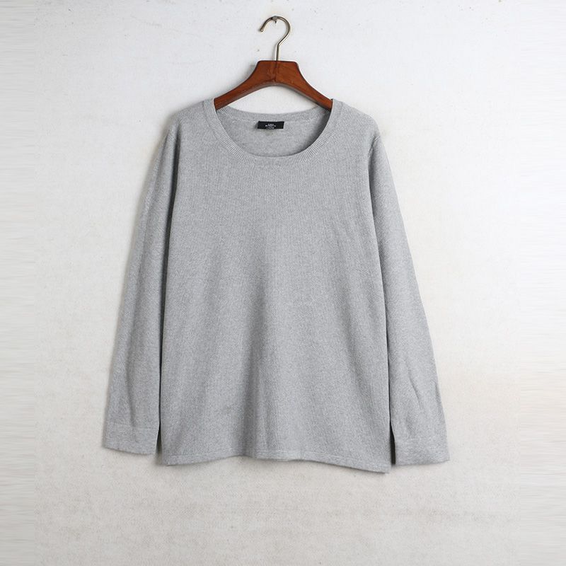 

Sunshine House Spring New Arrival Export European and American plus Size Women s Clothes Pure Cotton round Neck Pullover Back Printed Knitwear Grey Bust size 114-120