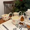 2025 New Collection Ceramic Mug Hand-Painted Flower Strawberry Design Cute Irregular Ceramic Coffee Cup with Large Handle