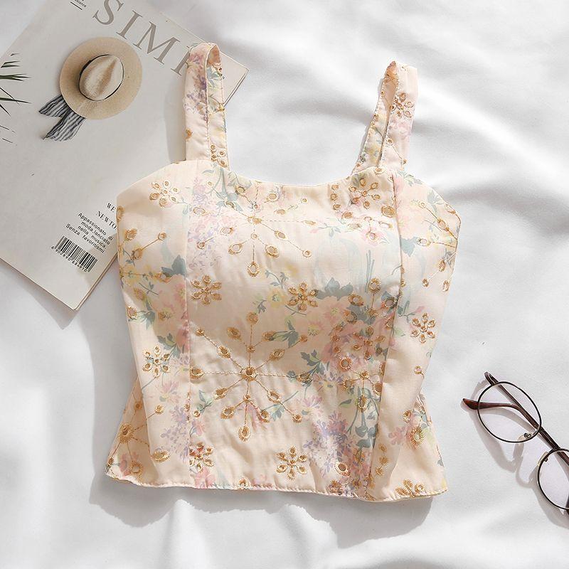 

Fresh Floral Camisole Women s Chest Pad Sweet Sexy Seaside Holiday Tube Top Beautiful Back Wrapped Chest Tops Apricot All yards