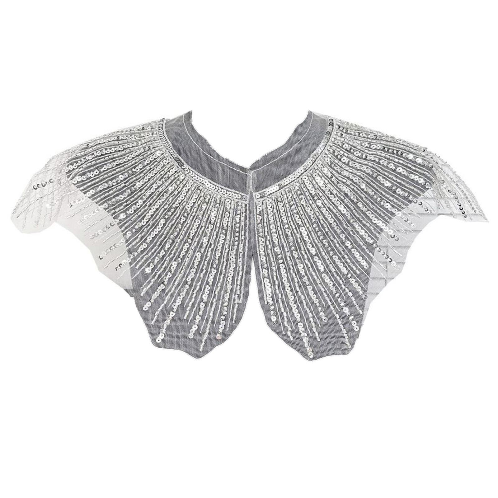 

Привлекательная тканевая аппликация на воротник с пайетками, пришивные нашивки для свадебного/вечернего платья, нашивки для одежды белый