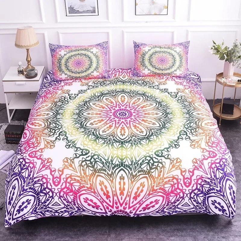 Mandala Duvet Cover Set King Size Lotus Flower Blue Purple Pink Bedding Set Bohemian Mandala Style Soft Polyester Quilt Cover