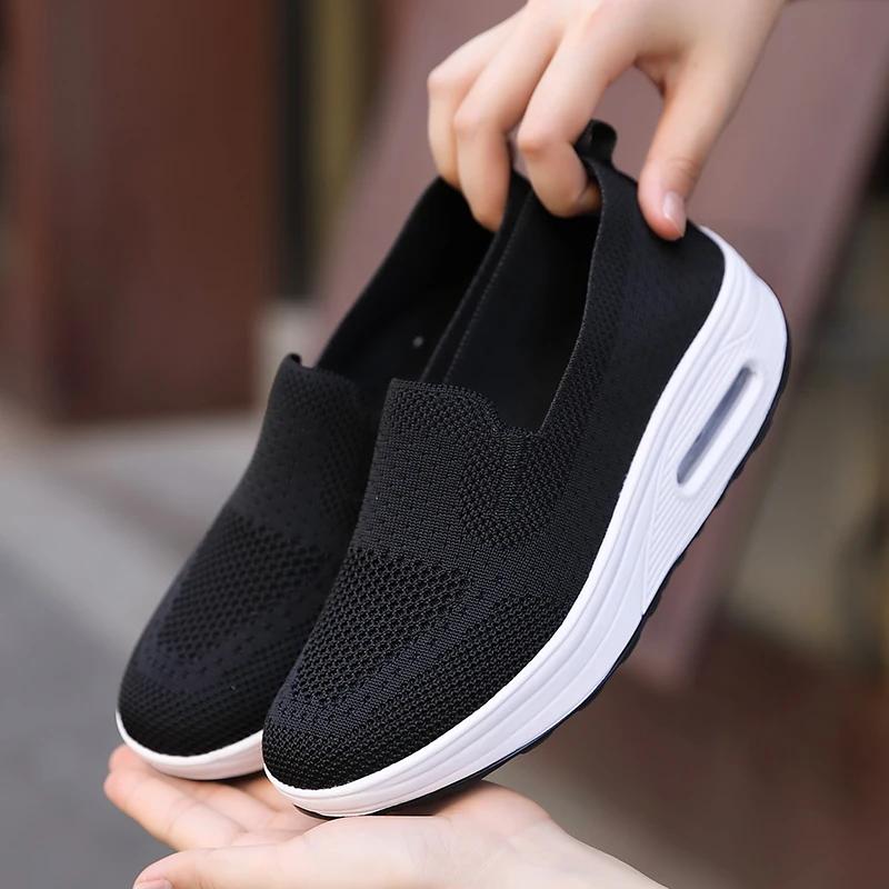 

Women Casual Shoes with Thick Soles Fashionable Sports Running Fitness Lightweight Mesh Loafers Slip in Shallow Mouth Flat Shoes 35