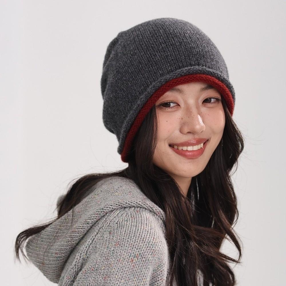 Double-sided Knitted Stacked Hat Streetwear Brimless Beanie Cap Pullover Cap Women Girls