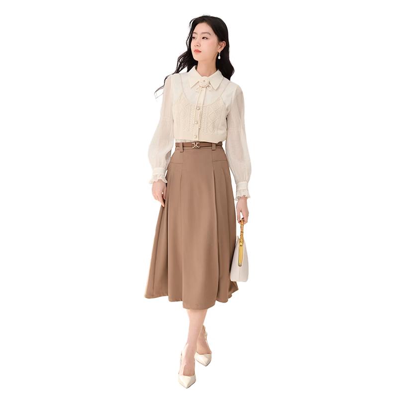 

Xiangying Women s Beige Two-Piece Shirt & Camisole Set S