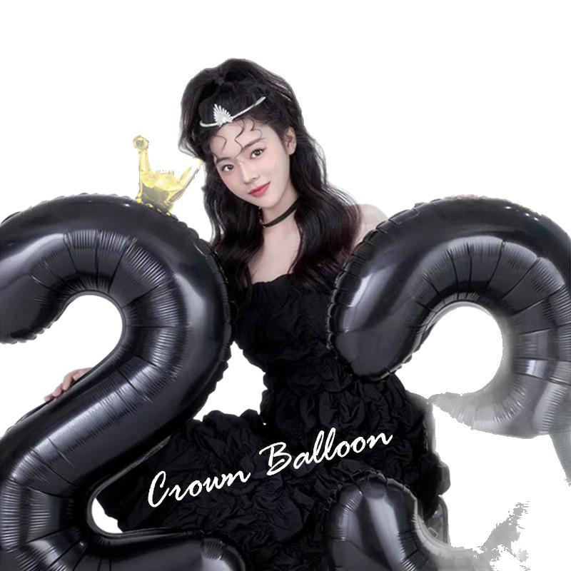 40-Inch Black Crown Number Balloons - Birthday Photo Props & Party Decor