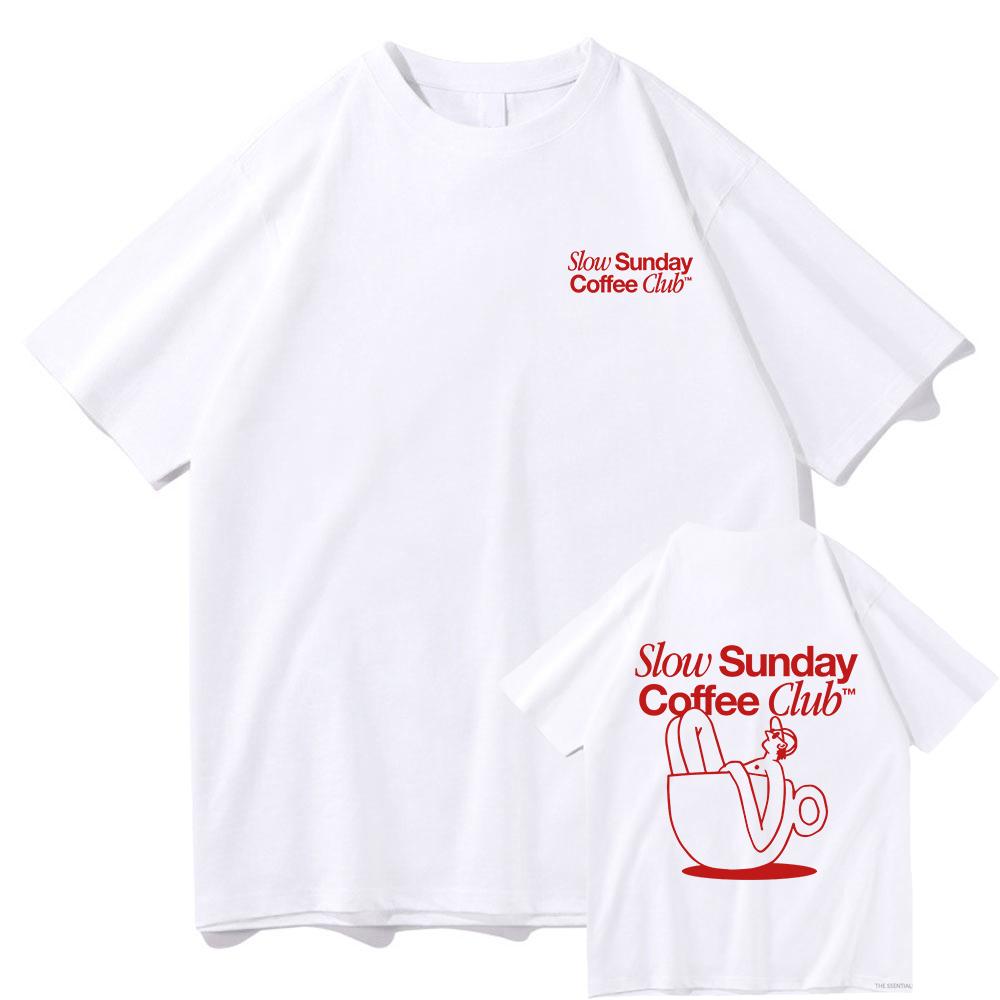 Slow Sunday Coffee Club T Shirt Men/women Harajuku Vintage Graphic Tshirt Classic Unisex High Quality Retro Cotton Tee Shirts