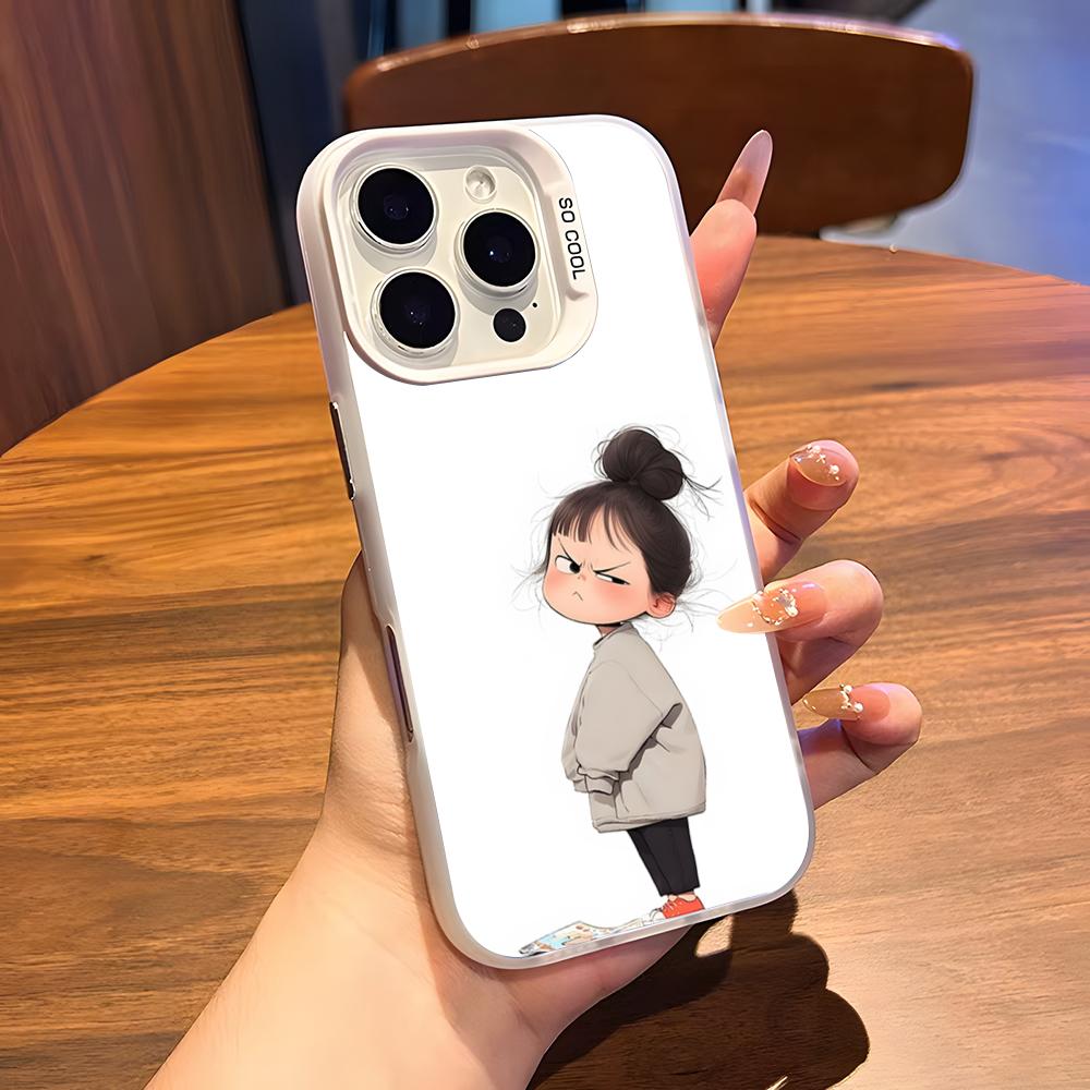 Cute Angry Little Girl Phone Case For IPhone 17 Air 16 15 14 Plus 13 12 11 Pro 7 8 XS Max XR Silver White Bumper Case