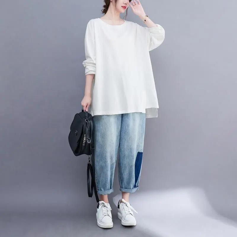 Casual T-shirt Loose Meat Cover Long-sleeved Bottoming Shirt Top Spring and Autumn New Medium and Long