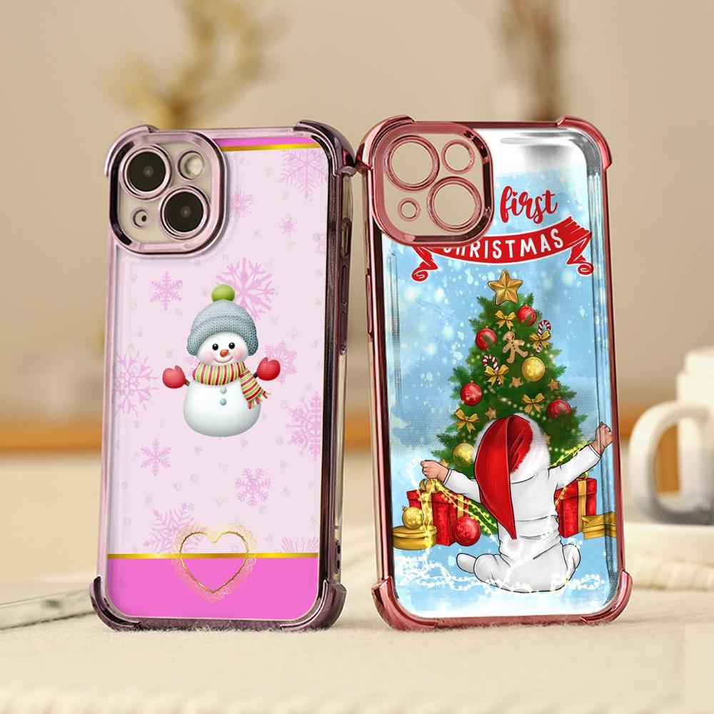 Ae108 Happy New Year Merry Christmas Electroplated TPU Phone Cases for Samsung A20s A54 A12 A14 S23 S24 Ultra A55 A15 S21 Four Corner Protection Cover