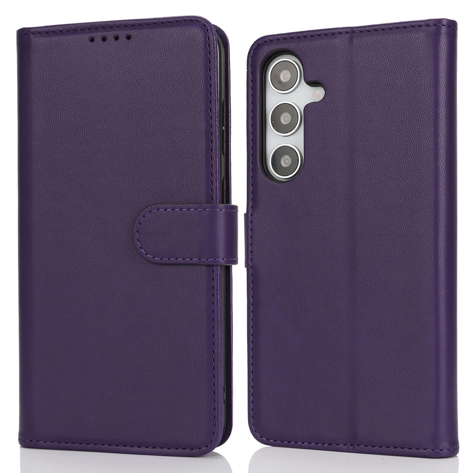 

Чехол-подставка для Samsung Galaxy S25+ Противоударный кожаный кошелек Чехол для телефона Dark Purple