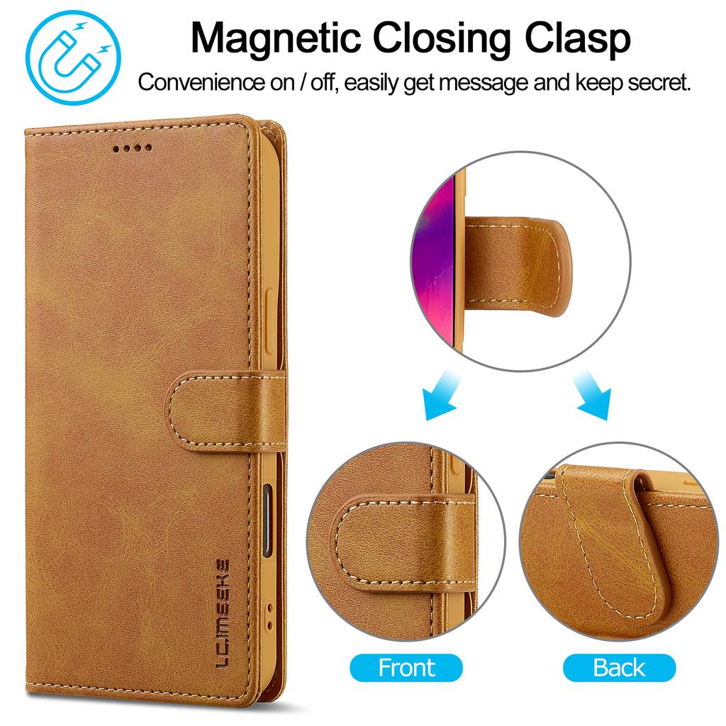 LC.IMEEKE For iPhone 16 Pro Max Case Calf Texture PU Leather Stand Wallet Phone Cover