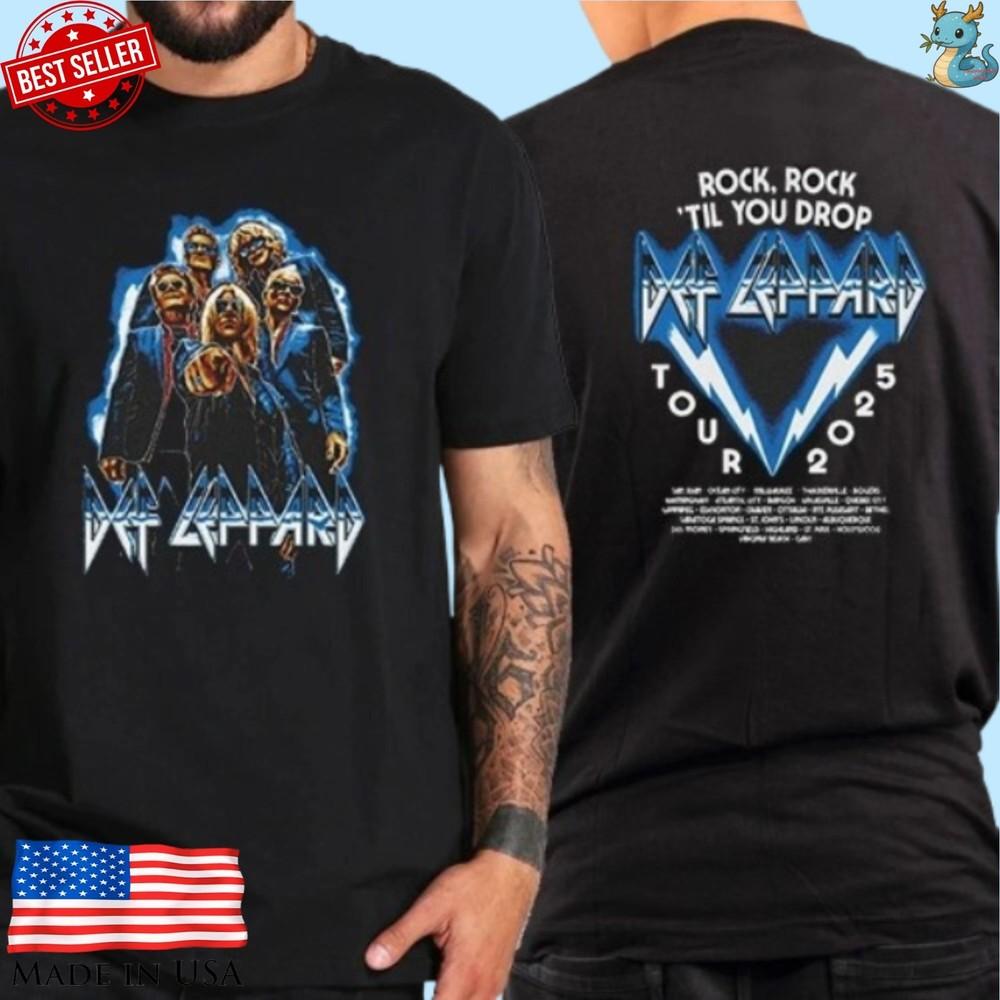 

Def Leppard Rock Tour 2025 T Shirt Rock Til You Drop Band Graphic Tee Unisex T-Shirt XXXXL