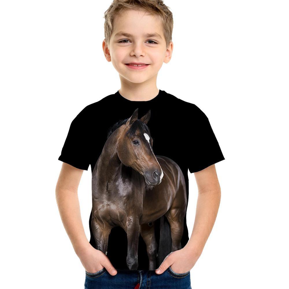 

Детская одежда, футболка с изображением лошади для девочек, 19 цветов, одежда для маленьких мальчиков, 3d футболка для мальчиков, детская футболка для детей от 9 до 12 лет, корейская 150