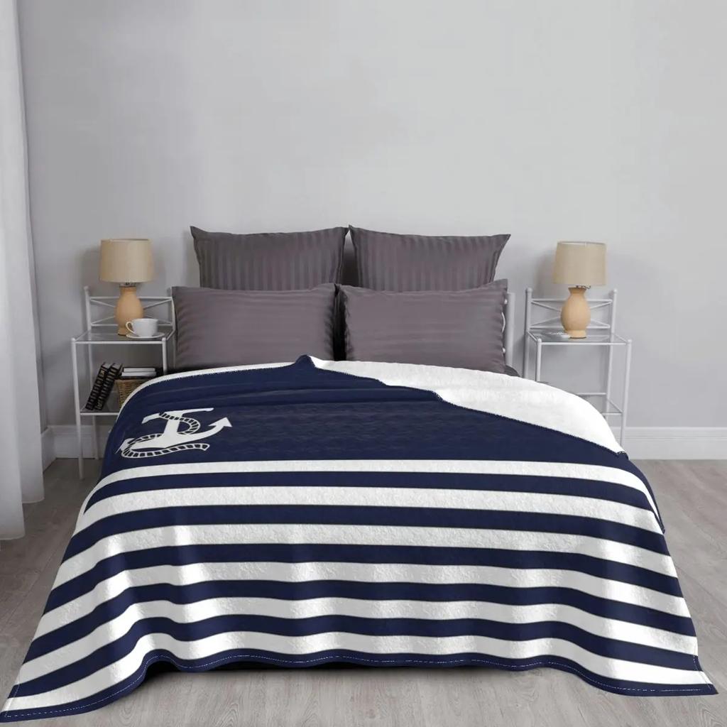 Nautical Navy Anchor Plush Blankets Vintage Throw Blankets for Home Hotel Sofa 200x150cm Quilt