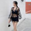 1011 New Korean Split Outerwear Lace Long Sleeve Sunscreen Sexy Slim Skinny Hot Spring Resort Swimsuit Women