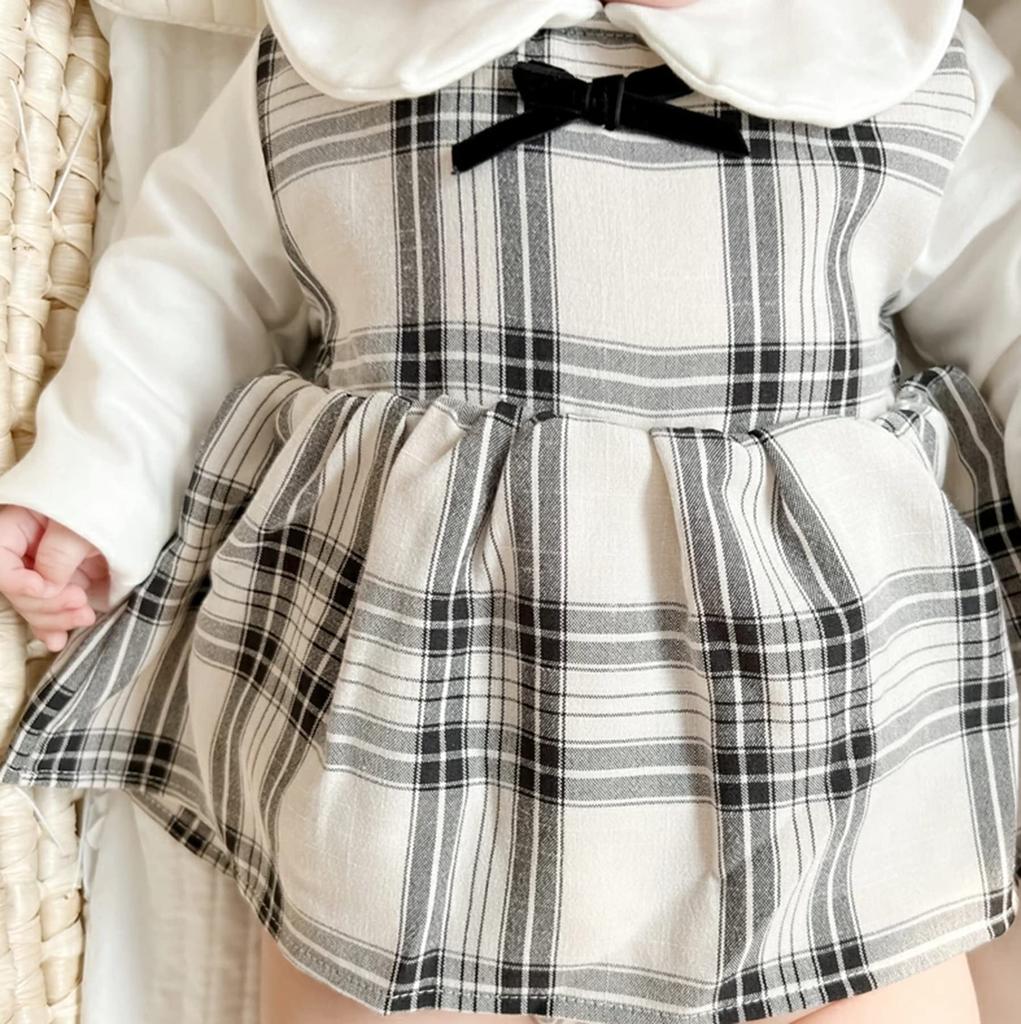 Baby Clothes Long Sleeve One Piece Dress Romper Checkered Layered Baby Newborn Girl Room Wear Cute Cotton Soft [SLINX] (Red, 73)