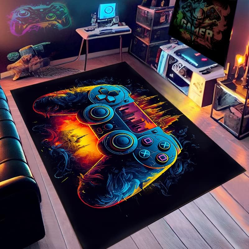 Gaming Rug for Boys Room with Game Controller Design Soft Carpet for Esports Game Room and Bedroom Floor Mat