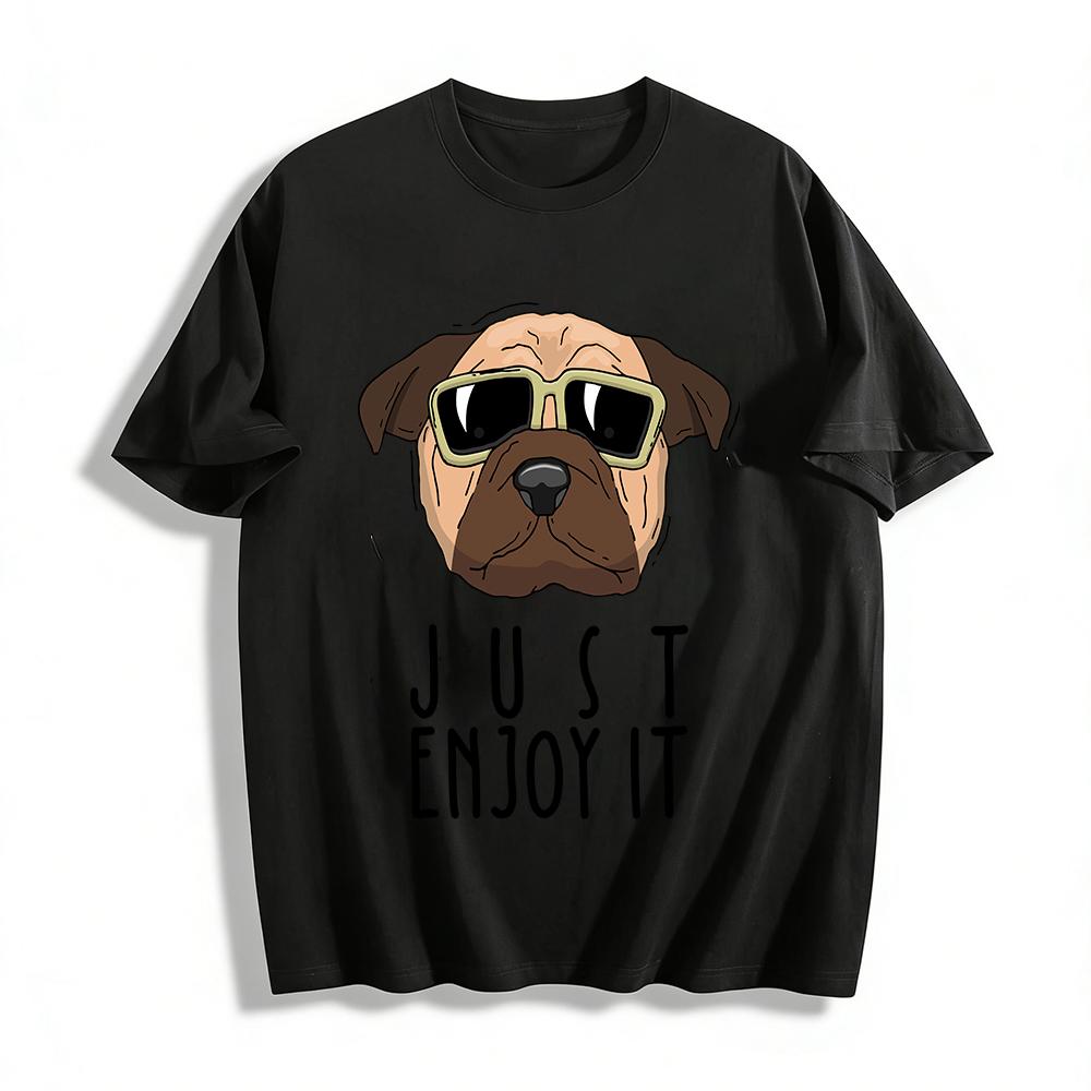 Cool Sunglasses Pug Print Casual T-Shirt Just Enjoy It Daily Top Pure cotton T-shirt XXS