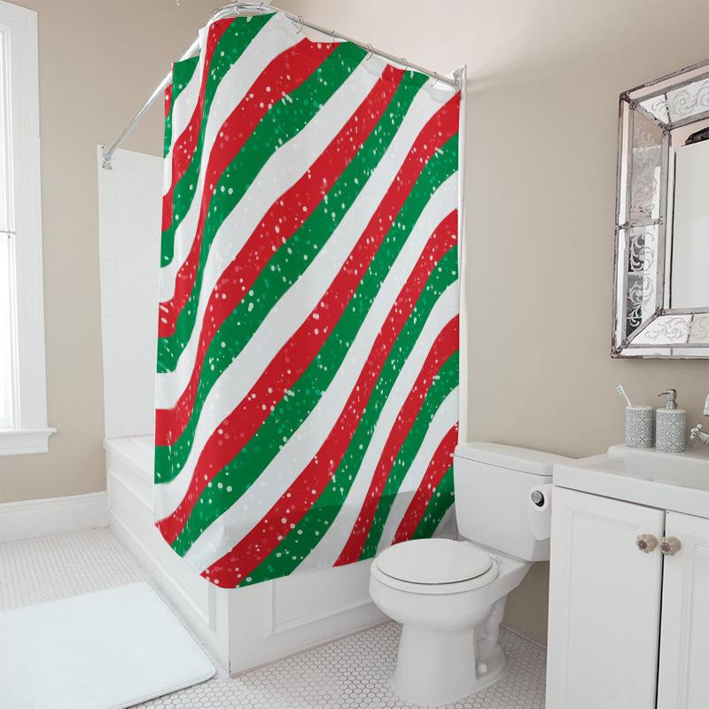 TU Striped Shower Curtain Green Red Modern Bathroom Decor Waterproof Fabric Liner Washable Vintage Farmhouse Style Showercurtain