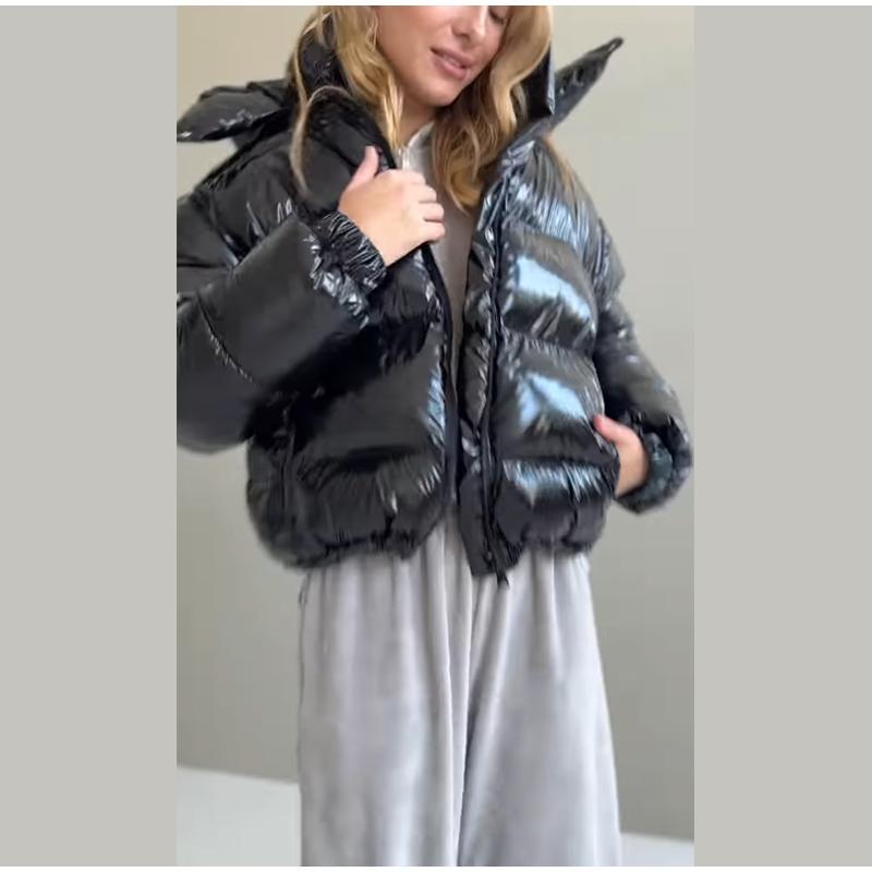 New Women's Casual Sports Hooded Cotton Jacket with Zipper Clip Autumn and Winter Women's Clothing Cotton Jacket Coat