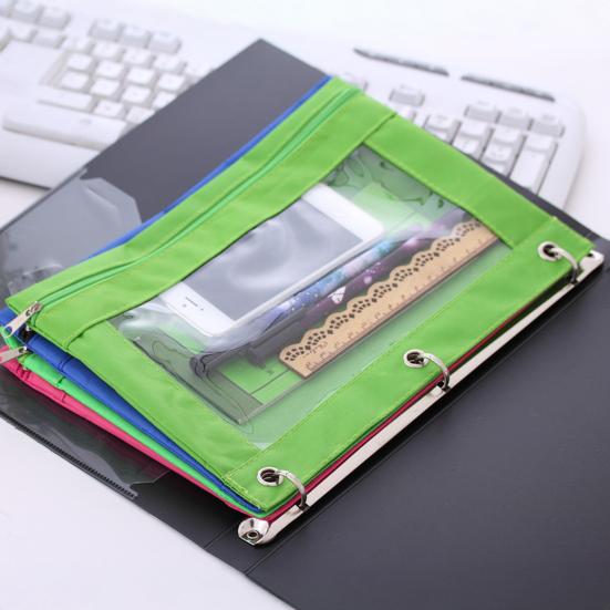 3 Ring Binder File Folder Colorful Fabric Binder Pouch with Clear Window Large Capacity Pencil Pouch for School Office Supplies
