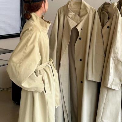 Autumn Good-looking Cold and Lazy Trench Coat Women's Gray Coat Super Long Stand-up Collar Jacket
