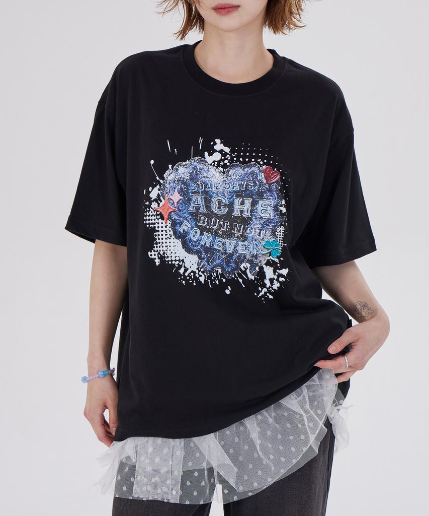 DYSFUNCT Vintage Heart Patch T-Shirt(Black)