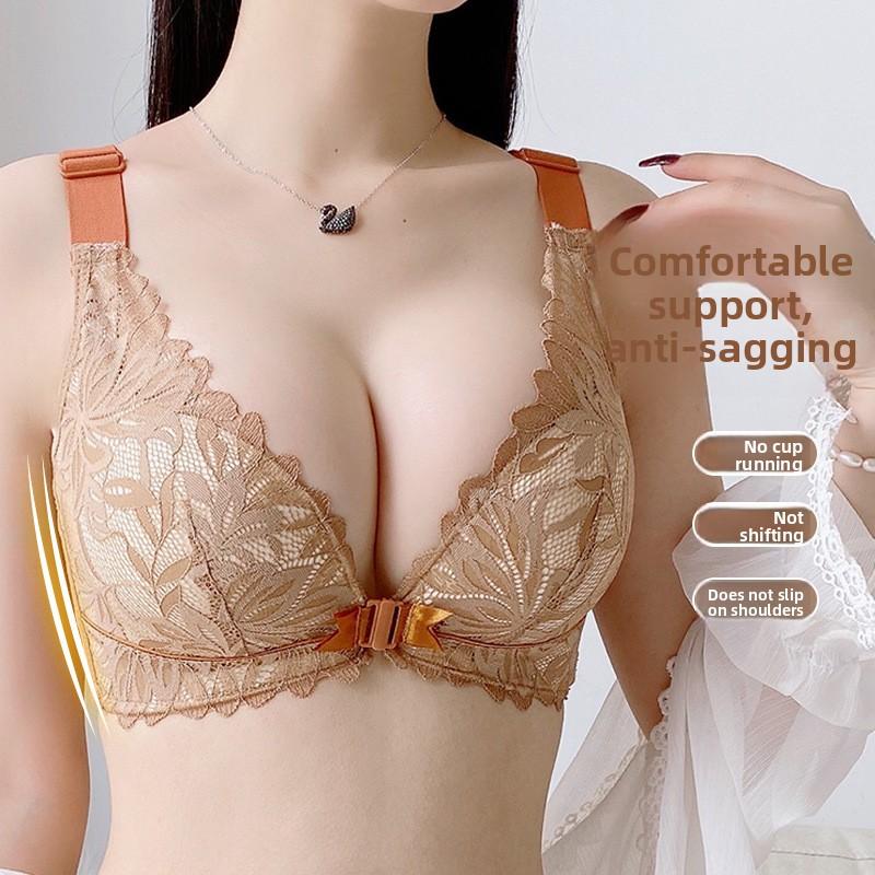 Lace Front Closure Racerback Push Up Bra, Wireless No-Gap Anti-Sag Shaping Bra for Small Bust Women