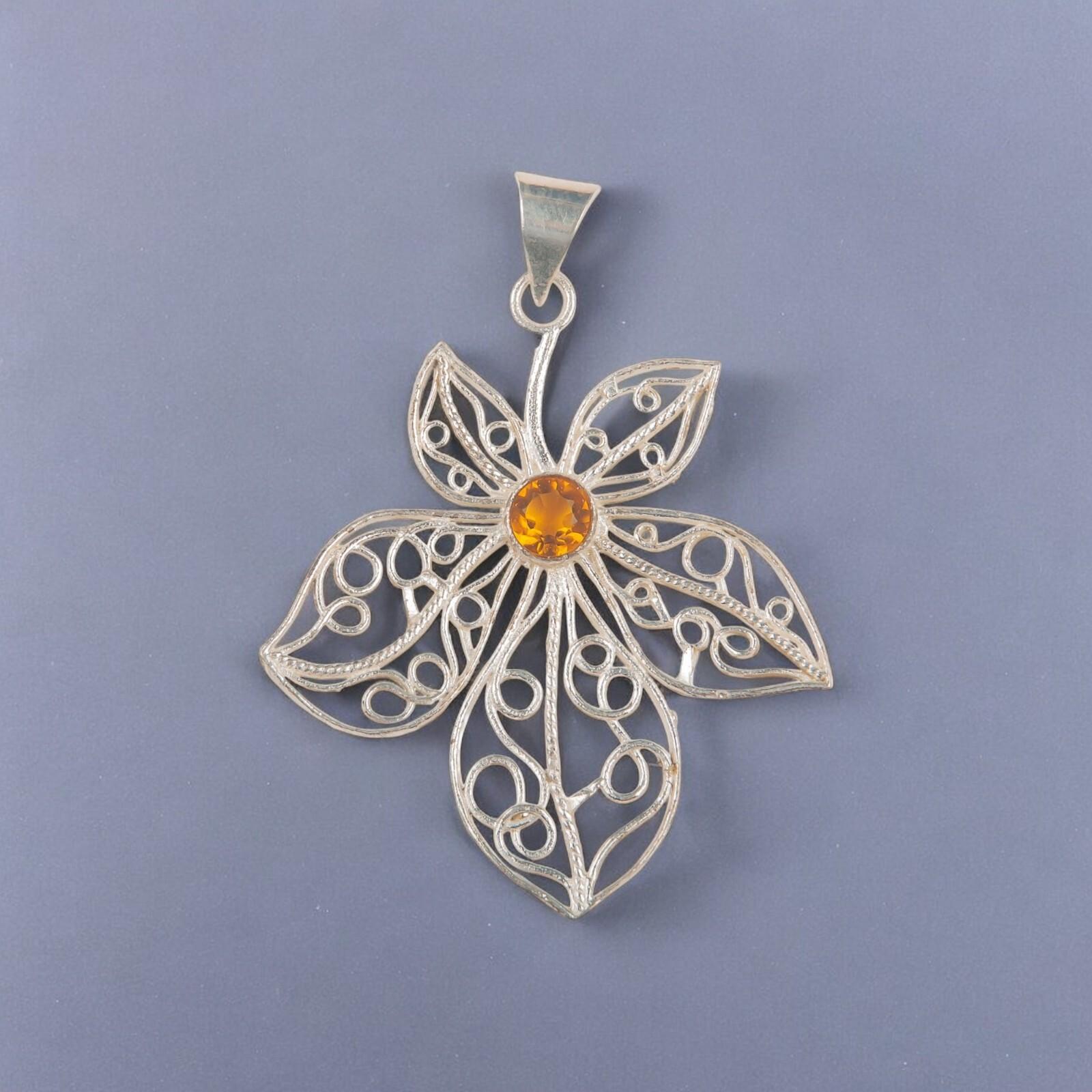 

Натуральный цитрин драгоценный камень 925 стерлинговое серебро ювелирный кулон 2.29 с цепочкой CP-19-3