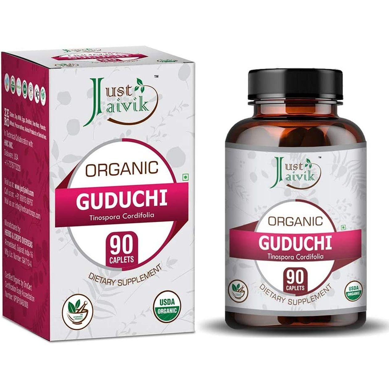 

Просто Jaivik Organic Guduchi (Тиноспора серцелиста) / Таблетки Giloy як дієтичні добавки - 750 мг (90 таблеток)