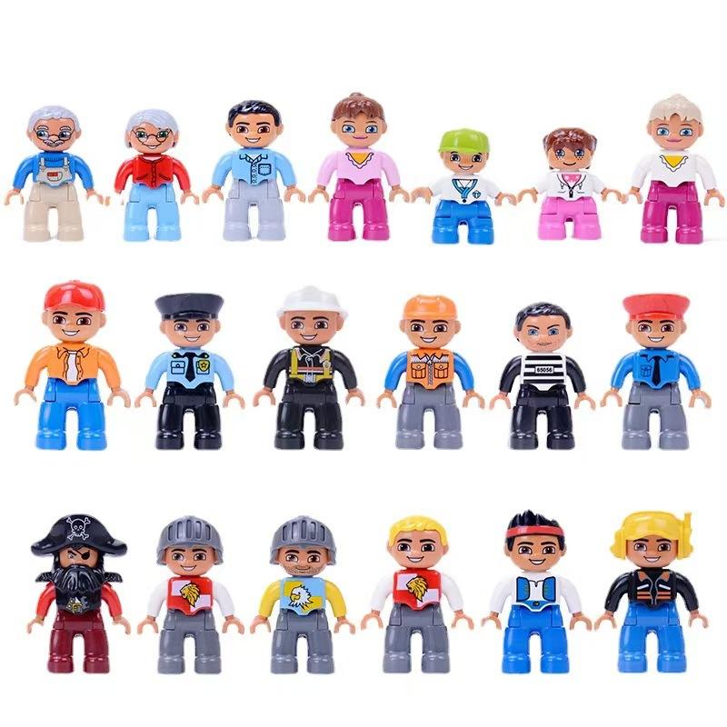 Big Building Blocks Boy Girls Family Policemen Figures Doll Compatible Duplos Children Kids Self Locking Bricks Assemble Toys