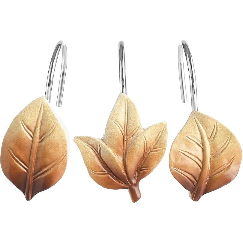 Gibelle 12 ST Blad Duschdraperikrokar, Grön Växtblad Dekorativa Duschdraperikrokar Metall Rostskyddad Söt Eukalyptus Duschdraperiringar