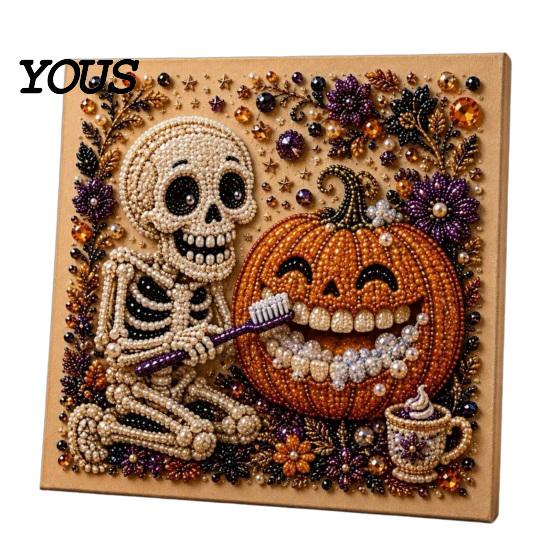 Manual Art Activities Ghost Faux Pearl Kit, Halloween Painting DIY Cute Festive Room Decor Absurd Skeleton 3D Craft Kit for Adults, Holiday