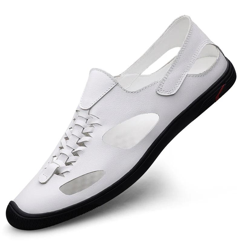 Fashion Summer Business Men's Sandals Toe Wrapped Sandals Leather Soft Casual Shoes Hollow Out Beach Sandals Comfortable Male Sandalia