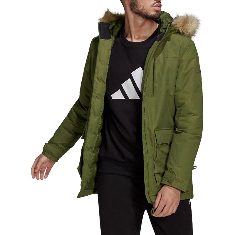 Adidas Einfarbige Logo Fleecegefütterte Kapuzen-Baumwolljacke Herrenjacke Armeegrün GT1700