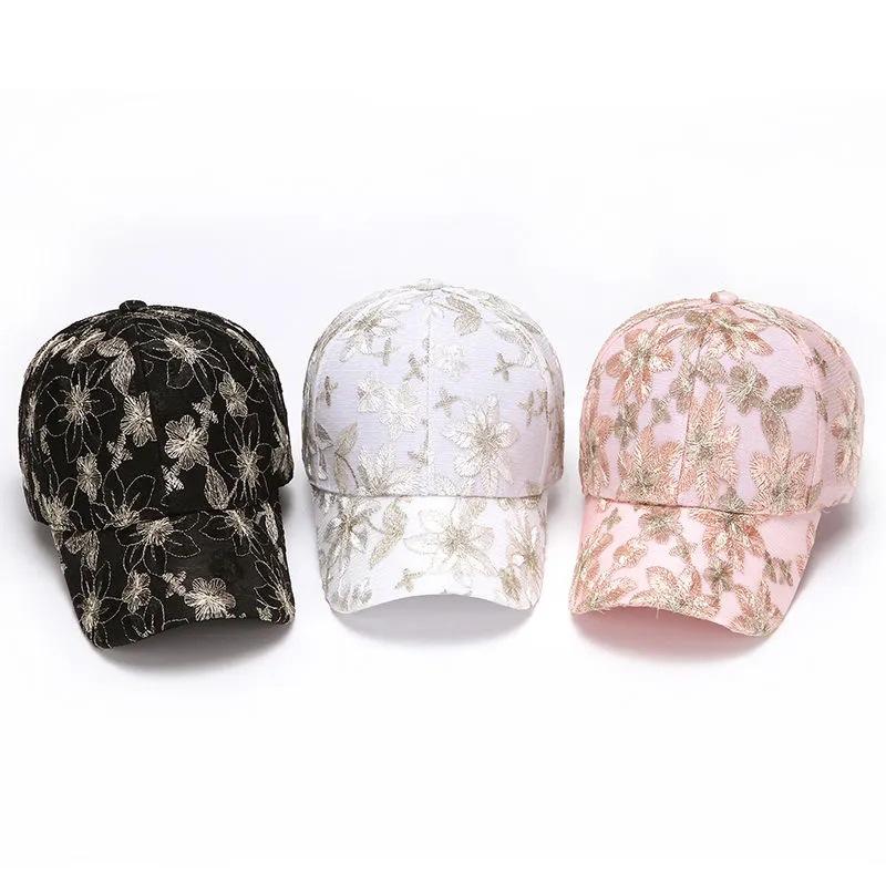 Women's Embroidered Floral Baseball Cap Korean Style Lace Mesh Sun Hat Spring Summer Breathable Uv Protection Adjustable Casual