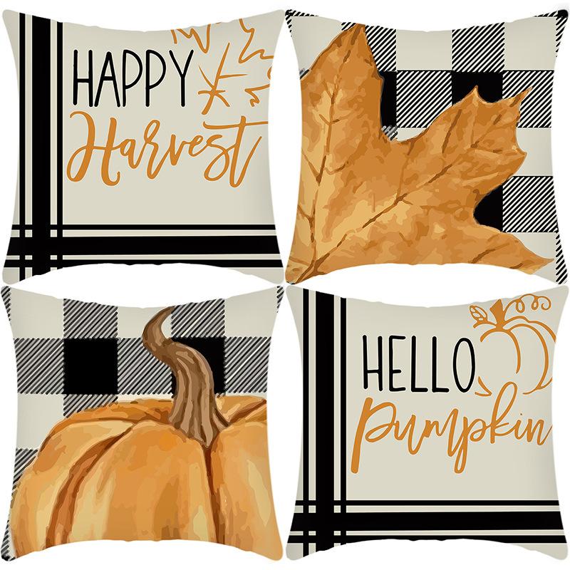 New Thanksgiving Series Pillow Cover English Yellow Maple Leaf Print Cushion Home Sofa Cushion Cover