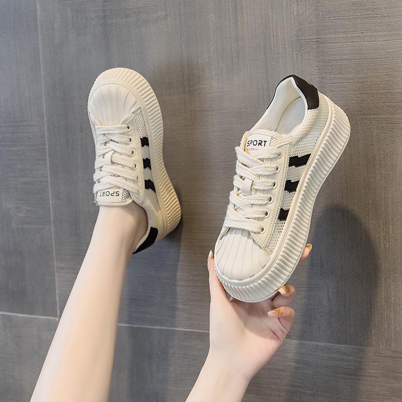 Thick-soled Shell Head Little White Shoes Women's 2025 Spring and Summer New Mesh Biscuit Shoes Versatile Casual Women's Shoes Sports Board Shoes