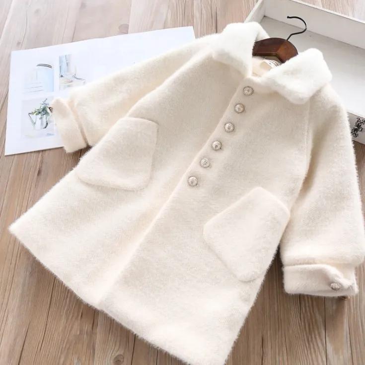 Girls Autumn and Winter Solid Color Thickened Coat Middle and Large Children High Neck Mid-Length Warm Coat