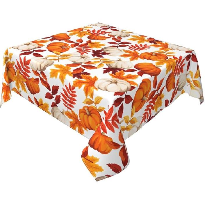 Fall Round Tablecloth 60 Inch Thanksgiving Harvest Autumn Pumpkin Fallen Leaves Maple Leaf Print Decorative Table Cloth Holiday Decorations Seasonal