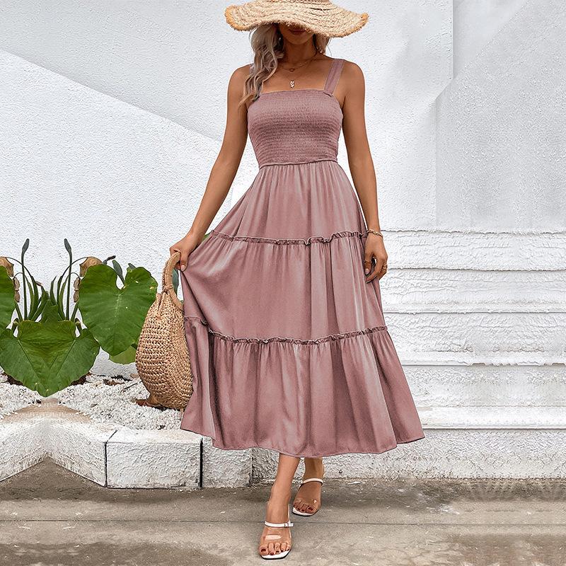 Amazon Foreign Trade Splicing Skirt Summer Cross-border Women's Clothing Europe and the United States Popular To Win Suspender Sleeveless Dress