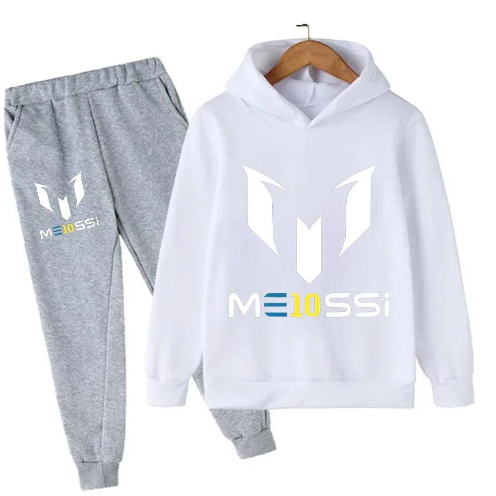 Jesienna Gwiazda Piłki Nożnej Messi 3-12 lat Dziecięce Bluzy z Kapturem Zestawy Spodnie Garnitur 2 Szt. Zestawy Ubrania dla Dzieci Chłopiec Dziewczynka Codzienna Moda Dresy