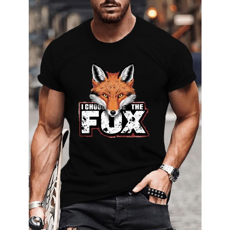 European Size Fox Head Printed Men S Casual T-Shirt PLUS SIZE S чёрный