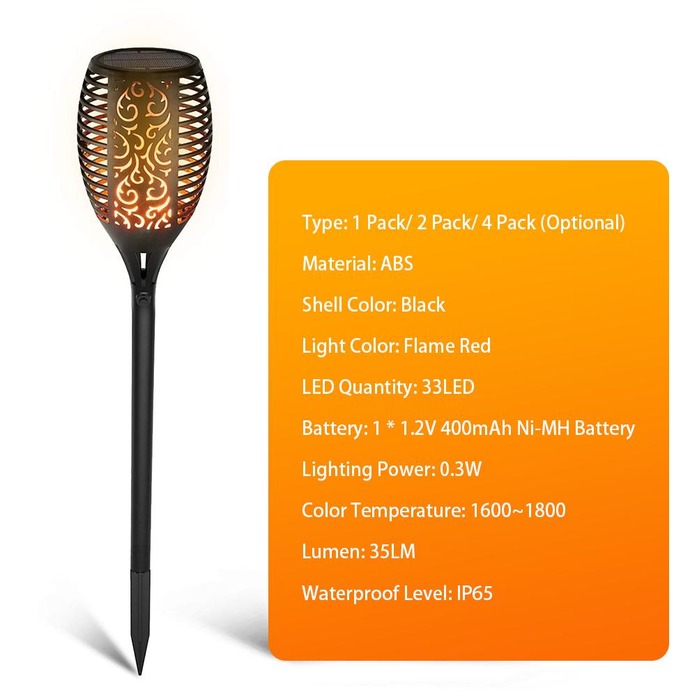 1 Pack Solar Torch Light Outdoor 33LED Solar Flickering Flame Lamp Landscape IP65 Waterproof