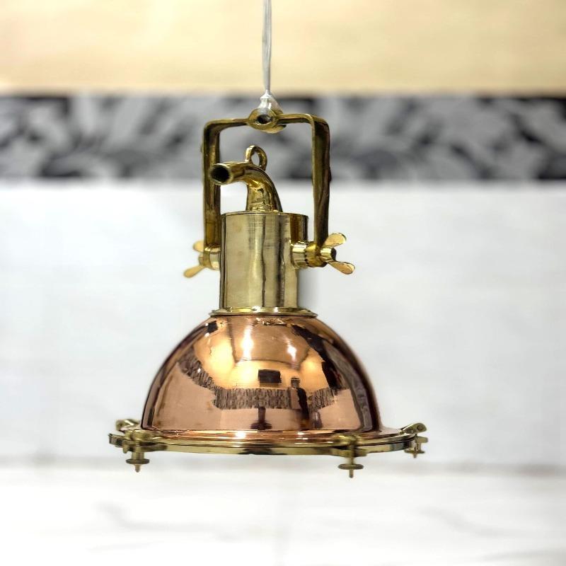 Luminária Pendente de Teto Marinha de Cobre e Latão | Lâmpada Pendente de Carga Náutica | Decoração Vintage para Casa