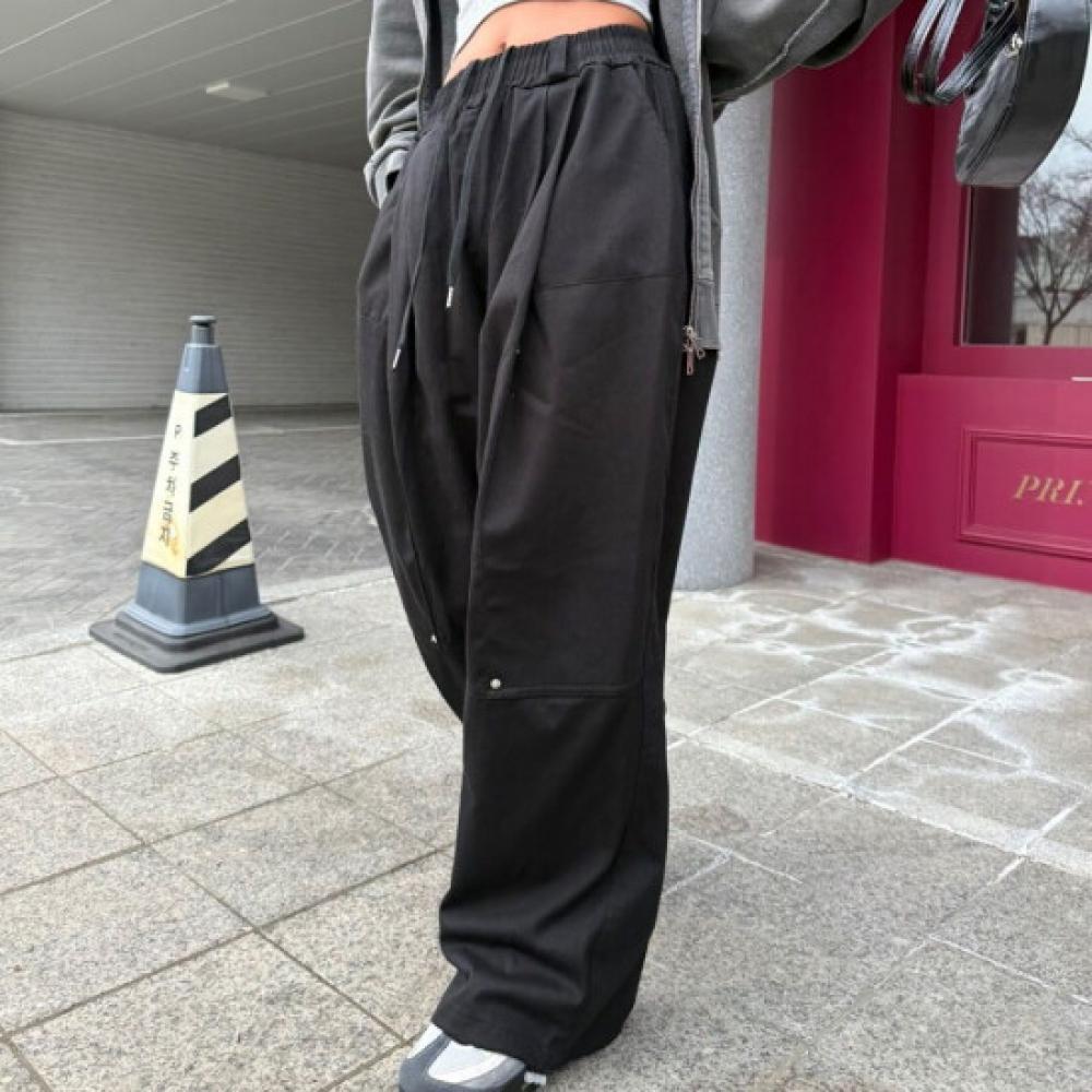 New Arrivals Open Run Rivet Pants String Waist Big Size Cotton Jogger Wide Fit