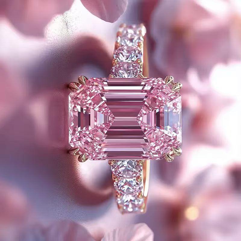Luxuriöser Rosa Funkelnder Zirkonia Prinzessin Quadratischer Verlobungsring für Damen und Freundinnen Verlobungsschmuck Geschenke für Frauen